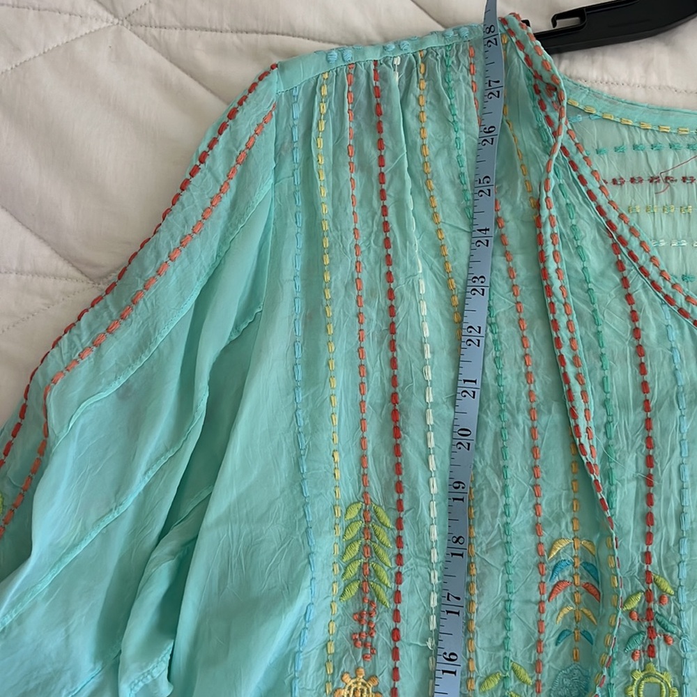 Johnny Was Aqua Embroidered tunic top large - Picture 13 of 16
